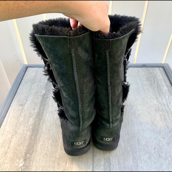 UGG Bailey Button Triplet Black Suede Boots - Picture 3 of 4